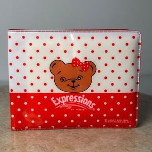 Vintage Expressions By Almar 1996 Red Polka Dot Teddy Bear‎ Bi Fold Wallet Retro